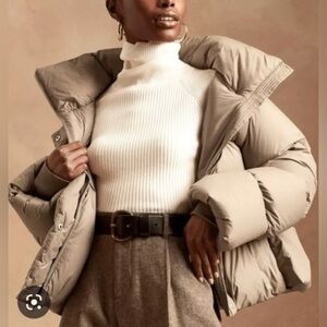 Banana Republic Tan Funnel Neck puffer Jacket Size Small Tall